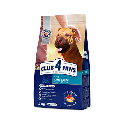 CLUB 4 PAWS Премиум "Ягненок и Рис" для взрослых собак всех пород. Полнорационный сухой корм