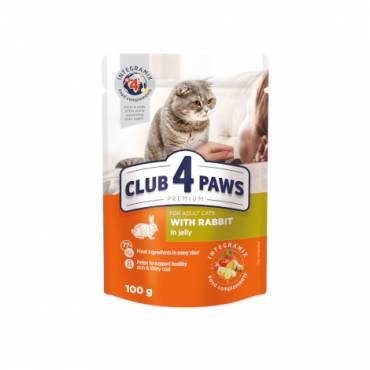 CLUB 4 PAWS Премиум "С кроликом в желе". Полнорационный консервированный корм для взрослых кошек