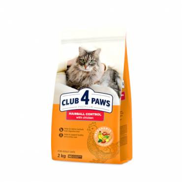 CLUB 4 PAWS Премиум "С эффектом выведения шерсти из пищеварительной системы". Полнорационный сухой корм для взрослых кошек